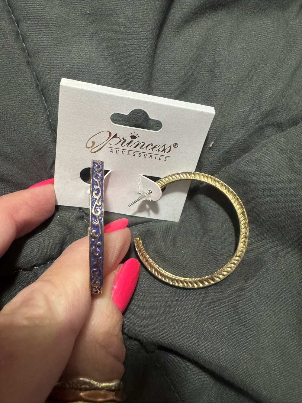 Princess Accessories Gold Hoop and Blue Patterned Hoop Earrings
